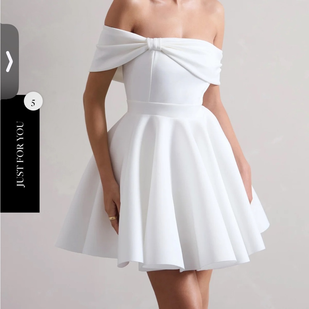 White Off-Shoulder Pleated Mini Dress NEW
